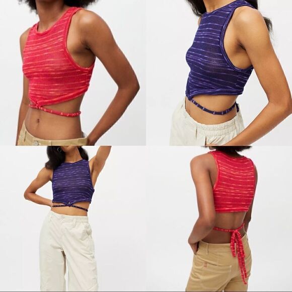 Urban Renewal Vintage Remnants Pink/Red Tie-Back Knit Wrap Crop Top - Picture 5 of 7